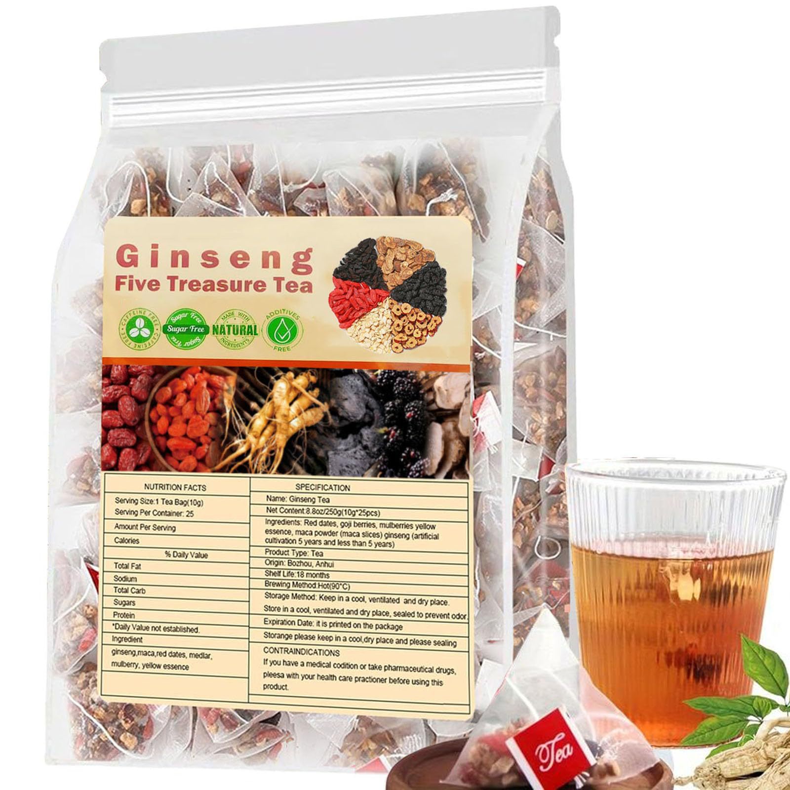 Ginseng Five Treasures Tea, Na - Herbal Wellness Products avaliação e preço